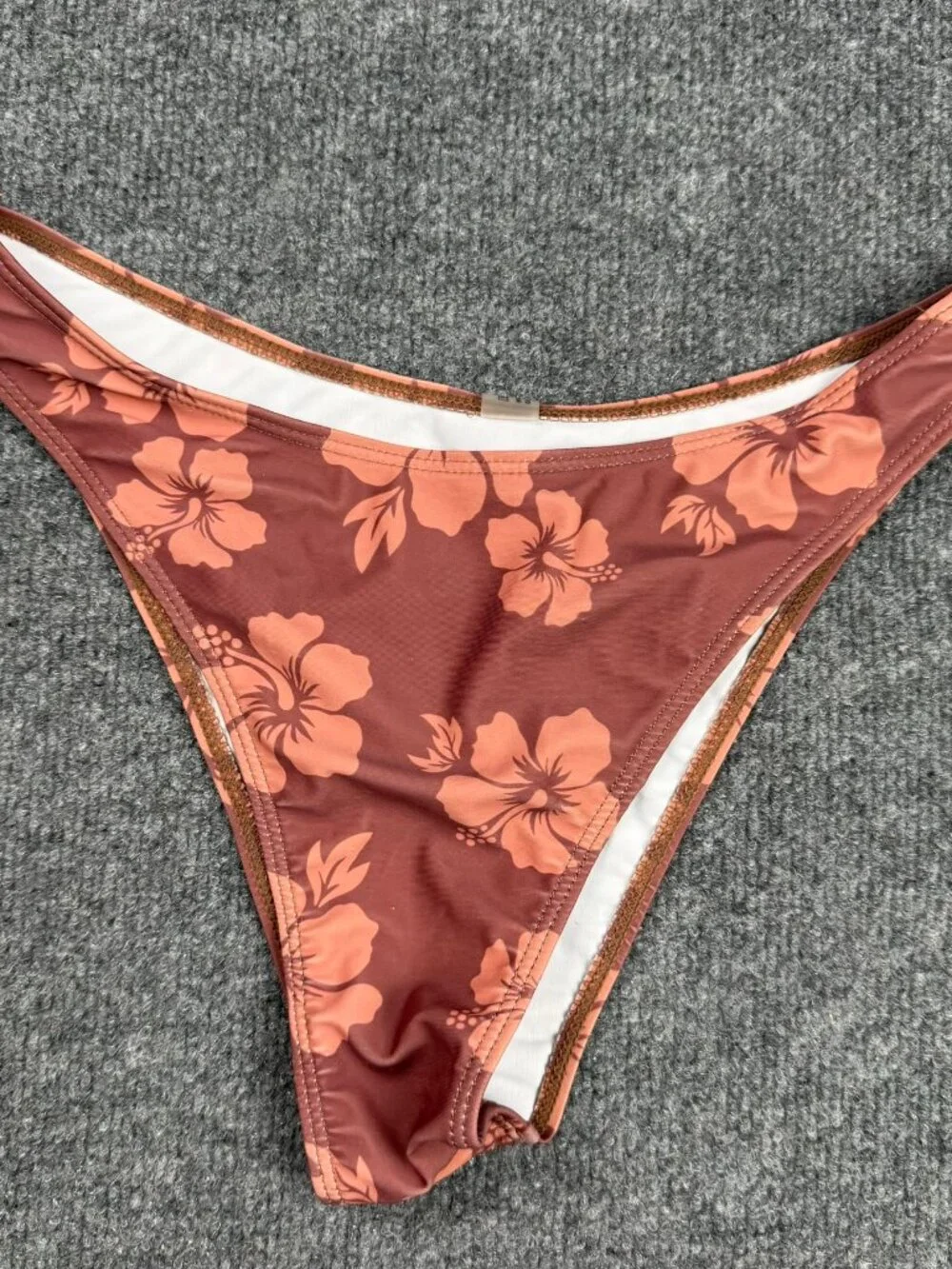 Y2K Hibiscus Floral High Leg Bikini Bottoms Size Medium Brown Tropical Swim